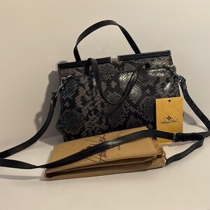 Stylish Black Snake Print Handbag